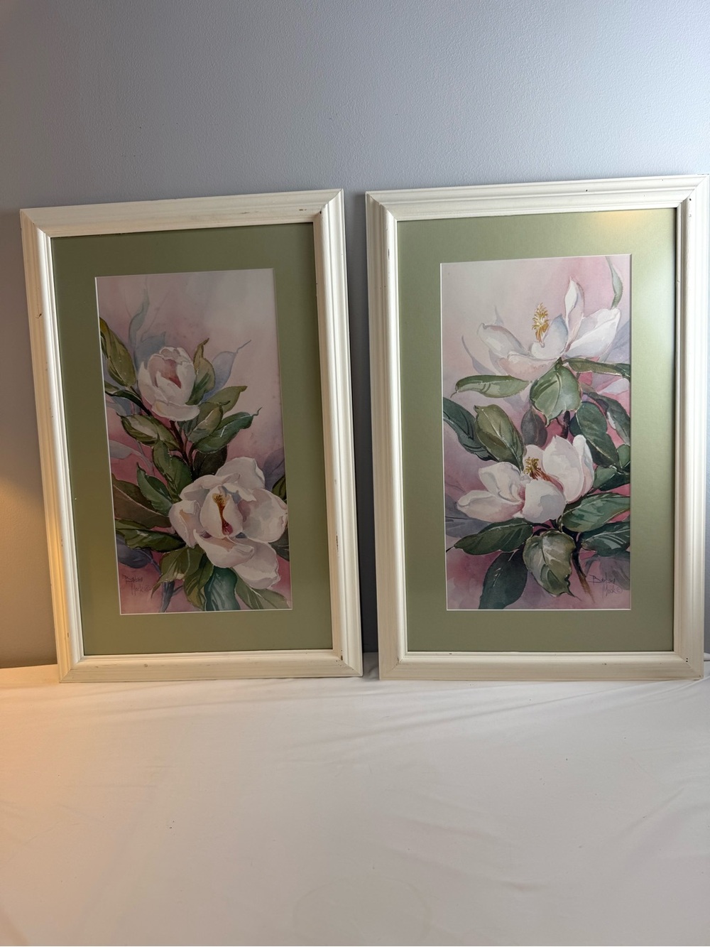 SET OF 2 BARBARA MOCK
"MAGNOLIA" VINTAGE, MATTED FRAMED PRINTS 25”X16” US)